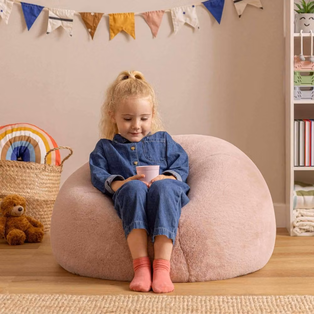icon Kingston Faux Fur Kids Bean Bag and Cushion with Filling in Pink, W/D/H: 80 x 80 x 45 cm – 1