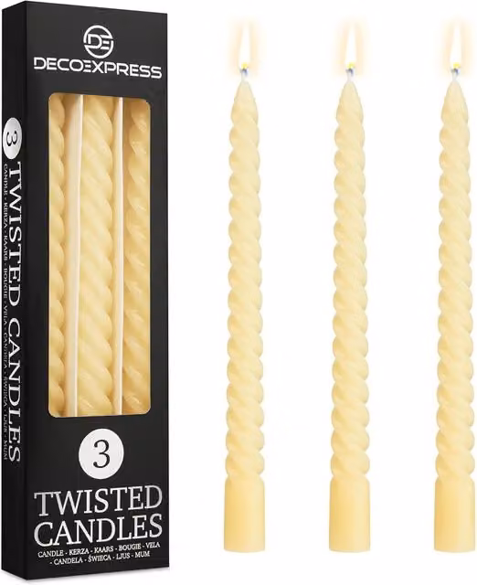 Deco Express Twisted Non Drip Spiral Dinner Candles, Pack of 3, Ivory/Beige/White – 1