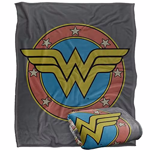 Logovision Wonder Woman Vintage Emblem Super Soft Fleece Throw Blanket in White and Multicolour, W/D/H: 152 x 127 cm