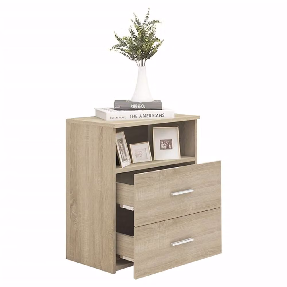 Berkfield Home Set of 2 Modern Bed Cabinets in Sonoma Oak and Light Tan, W/D/H: 50 x 32 x 60 cm – 3