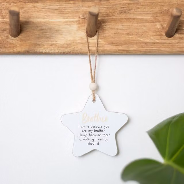 Kingsbury Gifts White Hanging Star Sentiment Wall Plaque, 8 x 8 cm