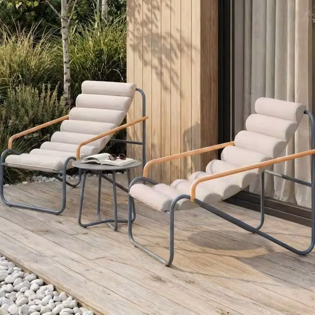 Wyld and Coco 2 Seater Outdoor Lounge Set in Dark Grey Powder Coated Steel with 2 Sling Chairs and Cushions