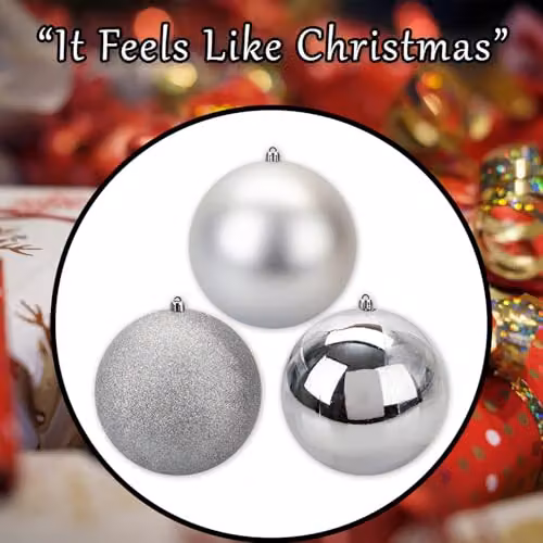 VFM e-Store Set of 3 Silver Round Christmas Bauble Hanging Tree Ornaments, 14 cm – 6