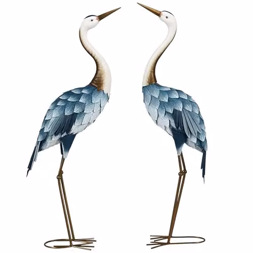 Outsunny Crane Garden Ornaments, 2 Piece Multi-Colour Steel Statue Set – 1