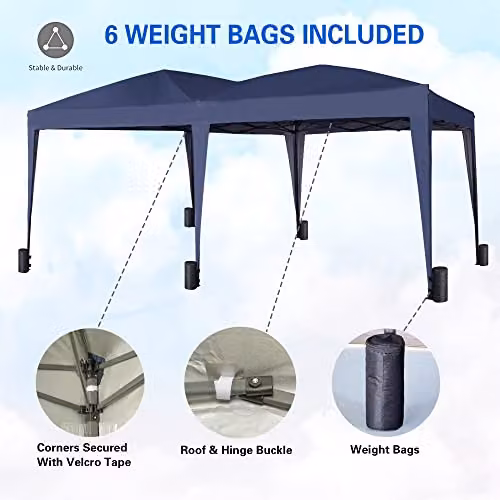 MCC Direct Blue Pop-up Gazebo with Wind Bars and Weight Bags, W: 600 cm, D: 300 cm, H: 240 cm – 2