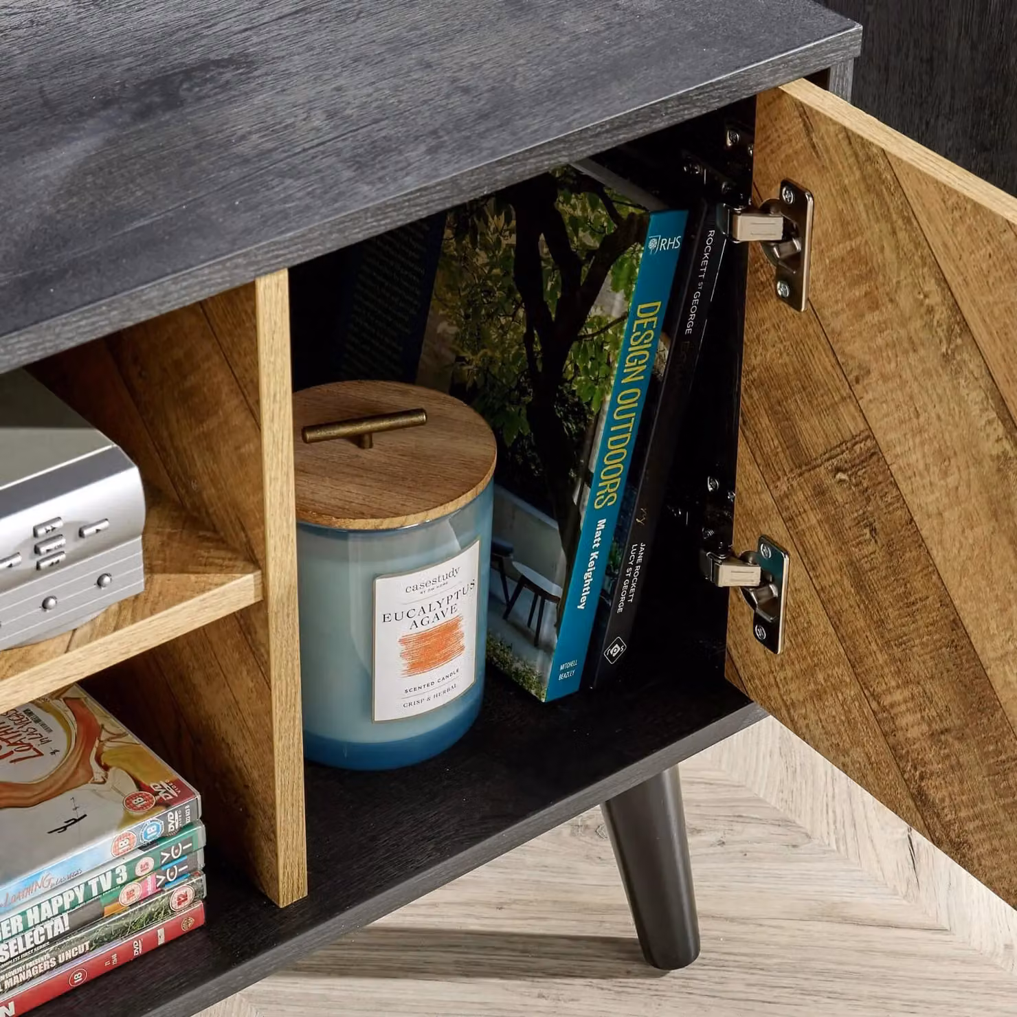 Home Source Dallas Herringbone 2 Door TV Stand Storage Unit in Black – 4