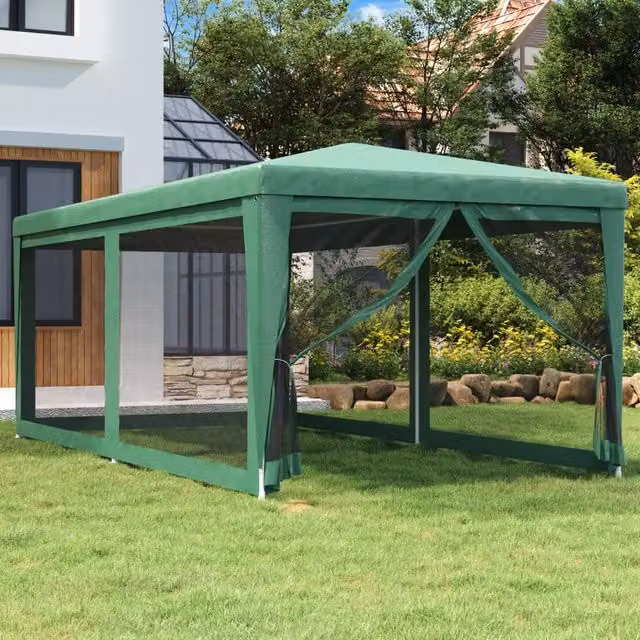 Berkfield Home Green Party Tent with 6 Mesh Sidewalls, W: 6 m, D: 3 m, H: 3 m – 1