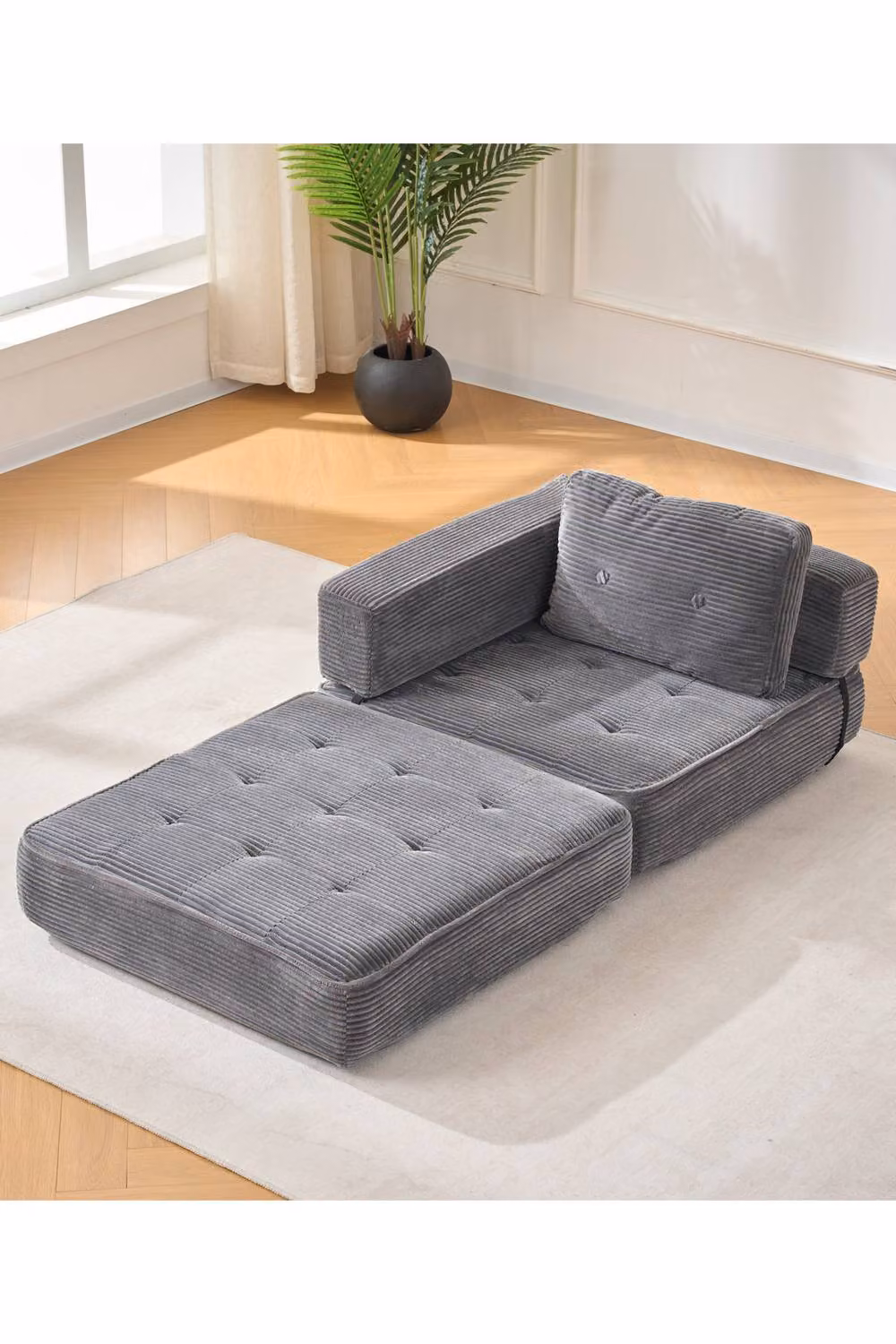Living and Home Grey Corduroy Click-Clack Folding Sofa Bed with Scatter Cushions – 2