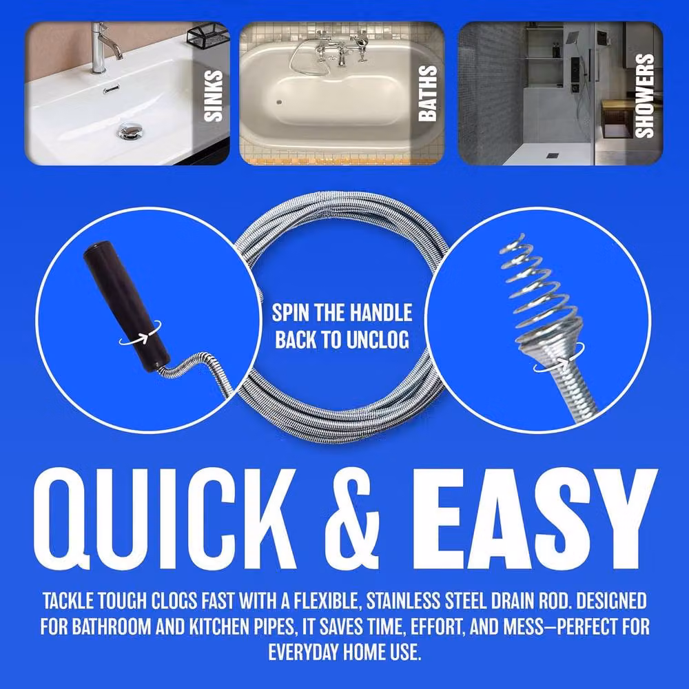 BARGAINS-GALORE 2 Pack Drain Cleaner Rods for Unblocking Waste Pipes, Sinks and Toilets, Metallic Silver – 4