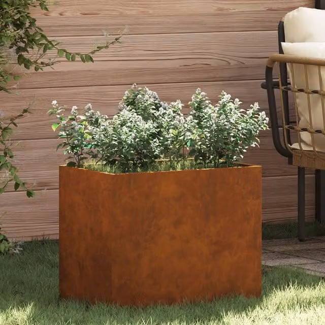 Berkfield Home Brown Weathered Steel Garden Planter Tub W: 50 cm, D: 32 cm, H: 40 cm – 1