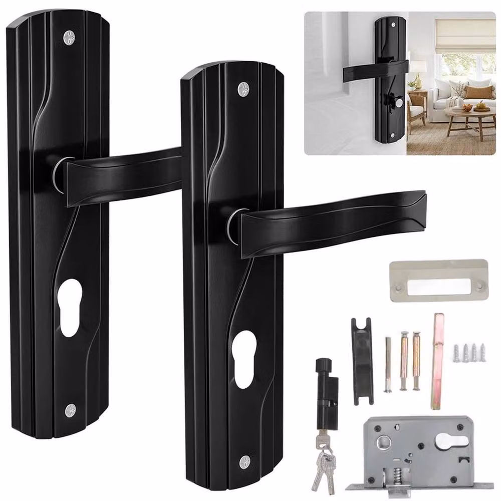 KORVIXA Black Lever Lock Set Lockable Door Handle made from Manganese Steel, Width: 520 mm – 2