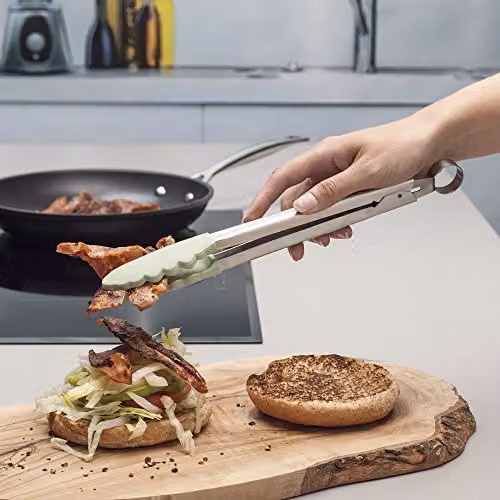 Zeal Silicone and Stainless Steel Non-Stick Cooking Tongs, Green, 25 cm – 2