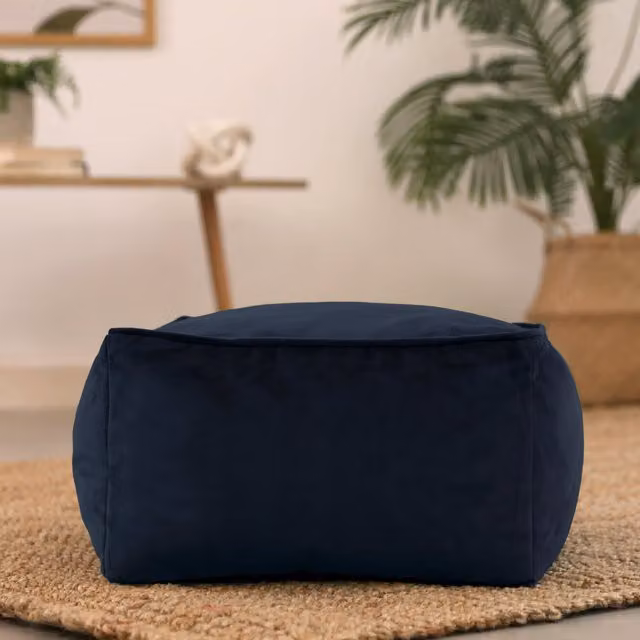 icon Amara Velvet Footstool in Midnight Blue