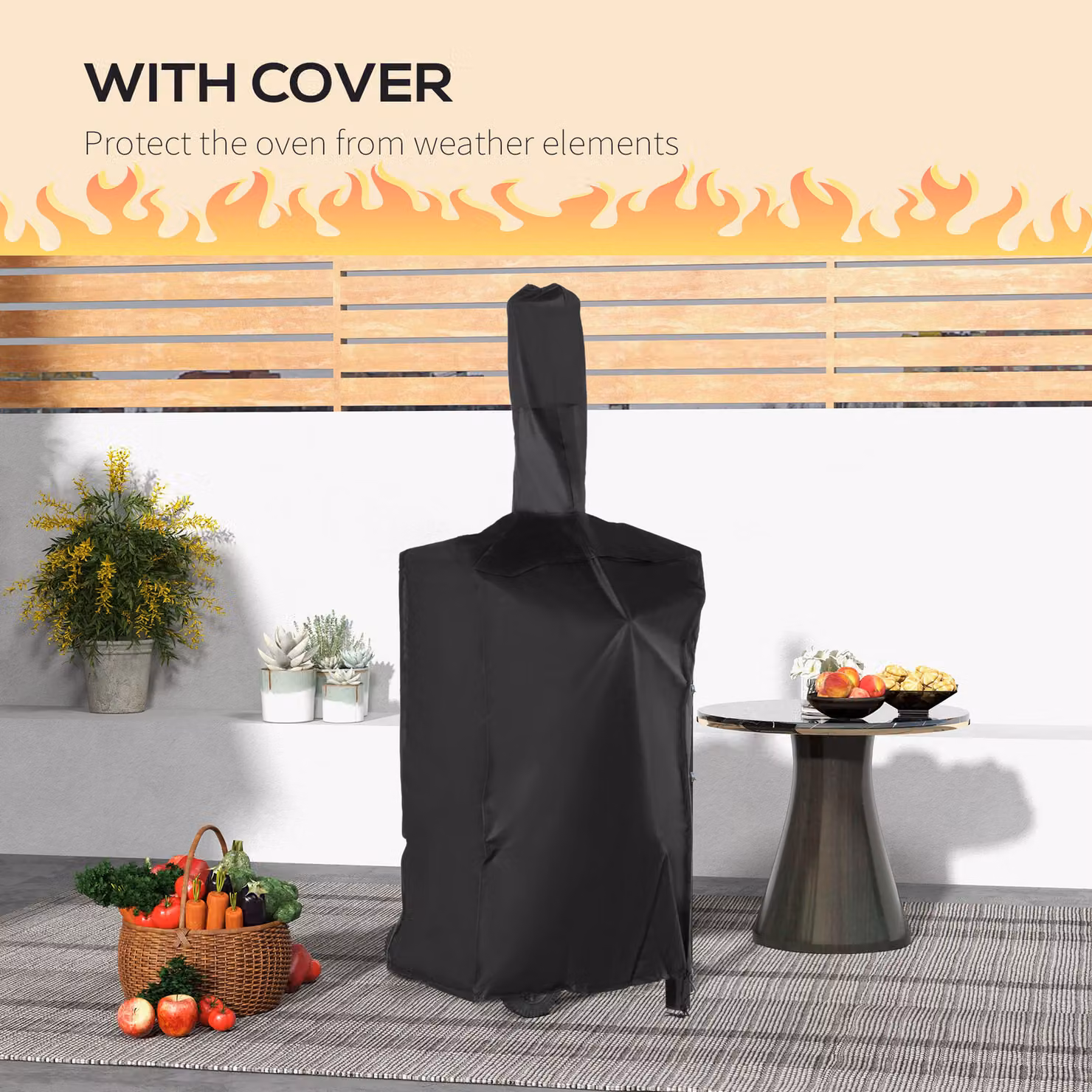 Outsunny 3-Tier Steel Charcoal Pizza Oven and BBQ Grill with Thermometer and Wheels, Black, H 158 x W 66 x D 45 cm – 7