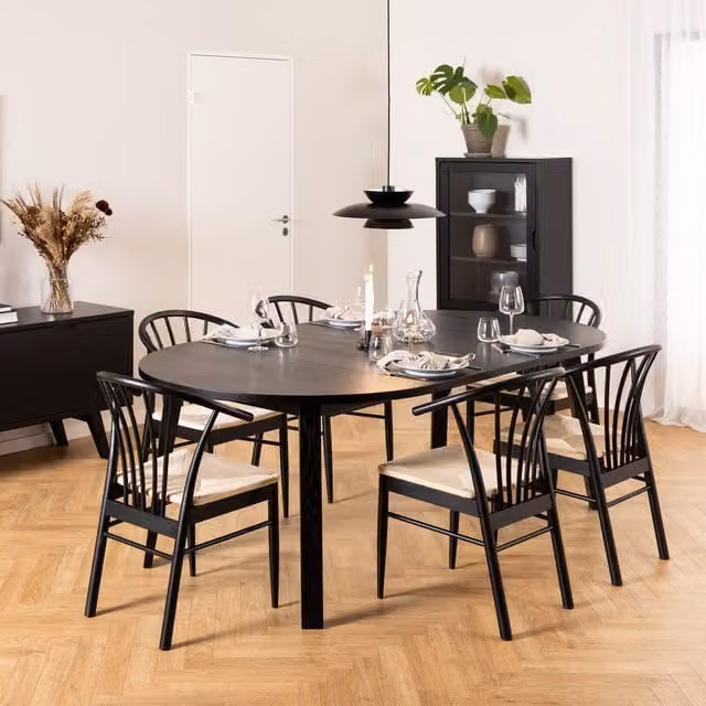 Furniture To Go Montreux Round Extending Dining Table and 6 Cassandra Dining Chairs in Black – 1