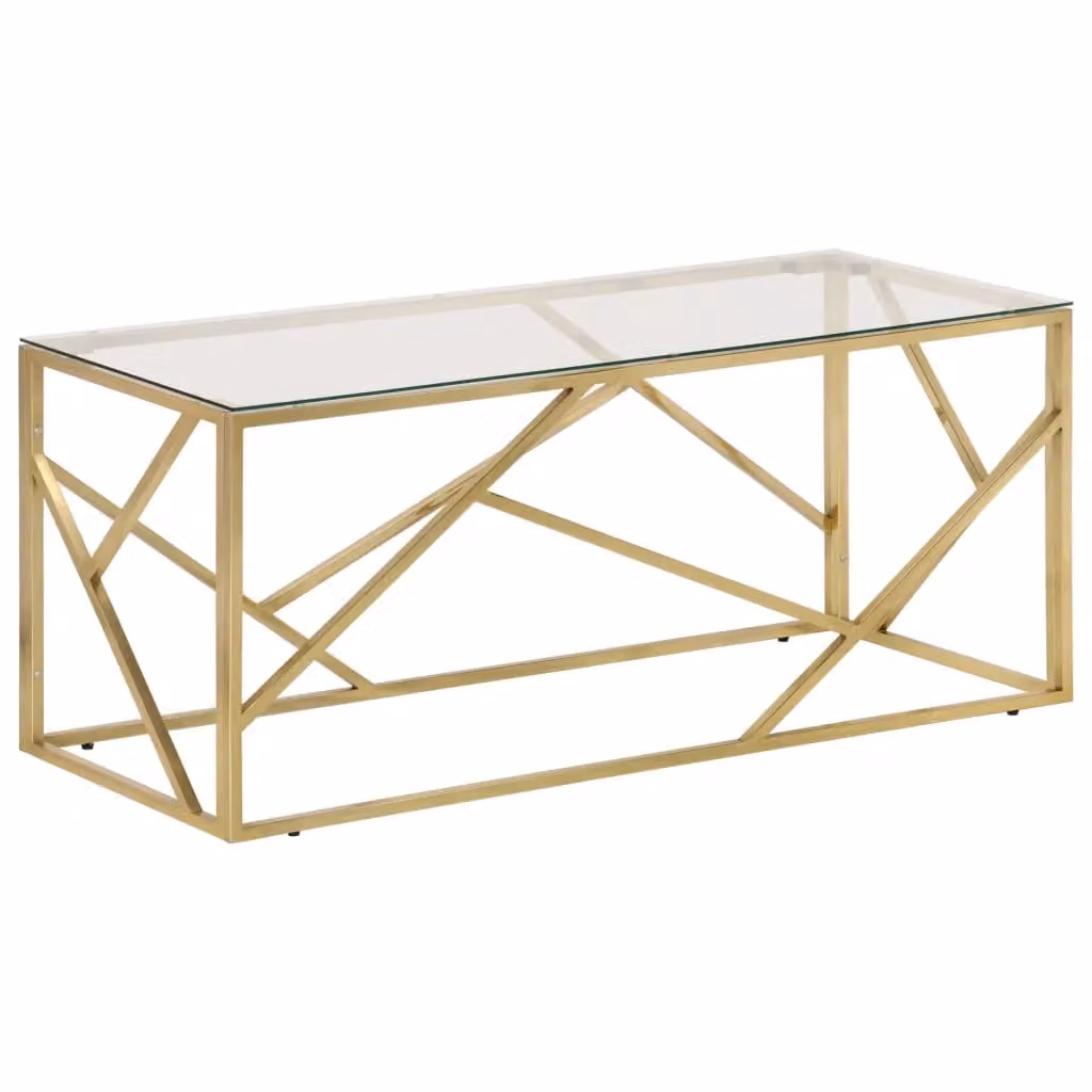 Berkfield Home Modern Gold Stainless Steel and Tempered Glass Coffee Table – 2