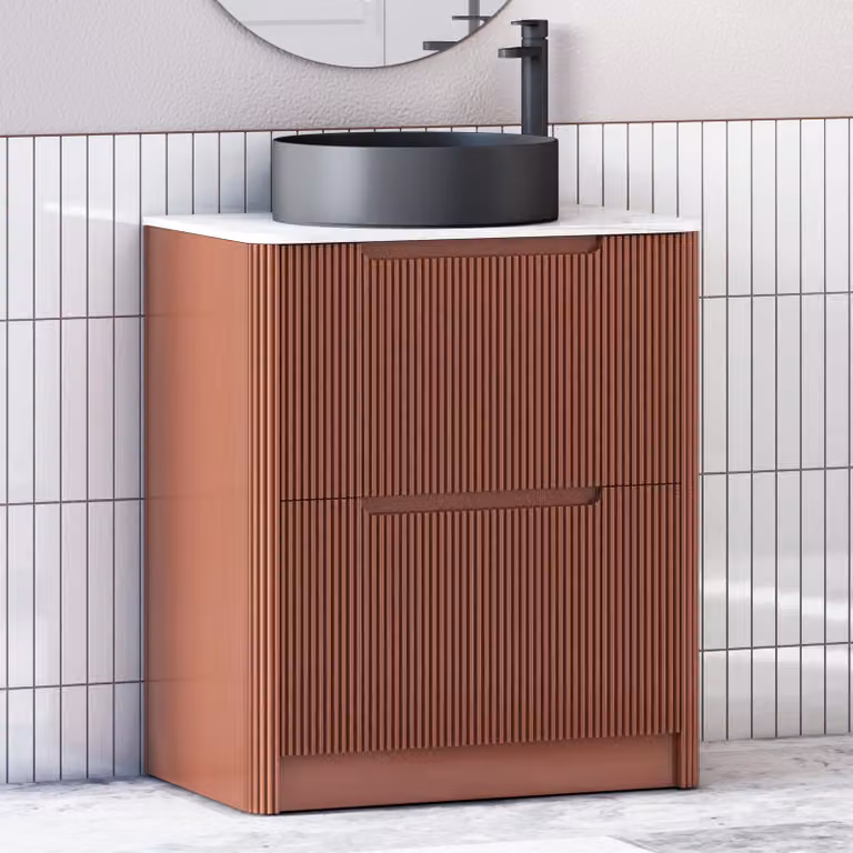 Royal Bathrooms Avenza 800mm Terracotta Clay Floor Standing 2 Drawer Vanity Unit with Black Art Round Basin