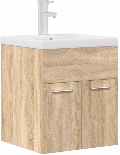 Berkfield Home Wall-Mounted Bathroom Sink Cabinet with Built-in Basin and Faucet in Sonoma Oak Brown