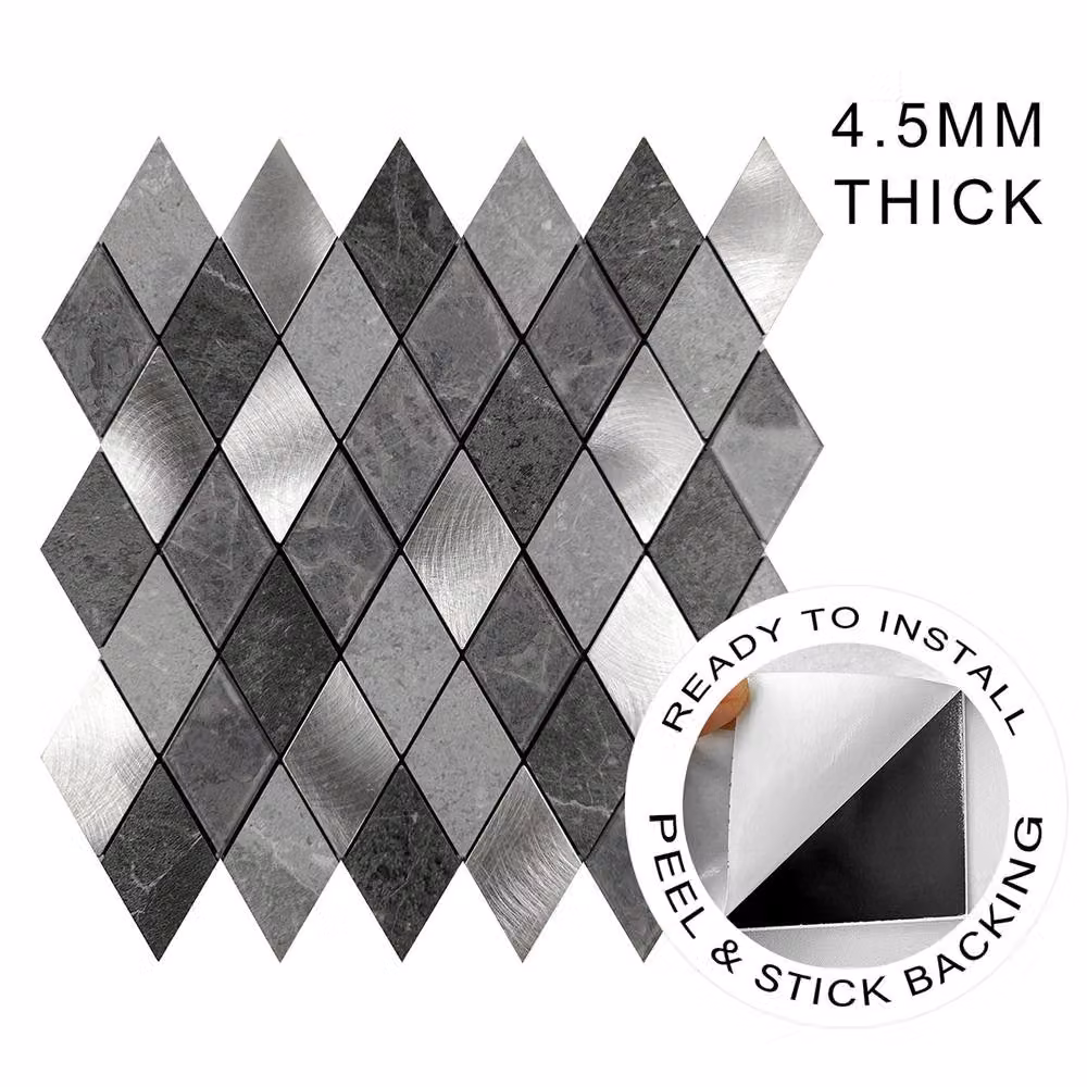 ENER-J Silver Slate Diamond Peel & Stick Aluminium Wall Tiles, 4 Pack, W/D/H: 29.5 x 29.5 x 0.35 cm – 7