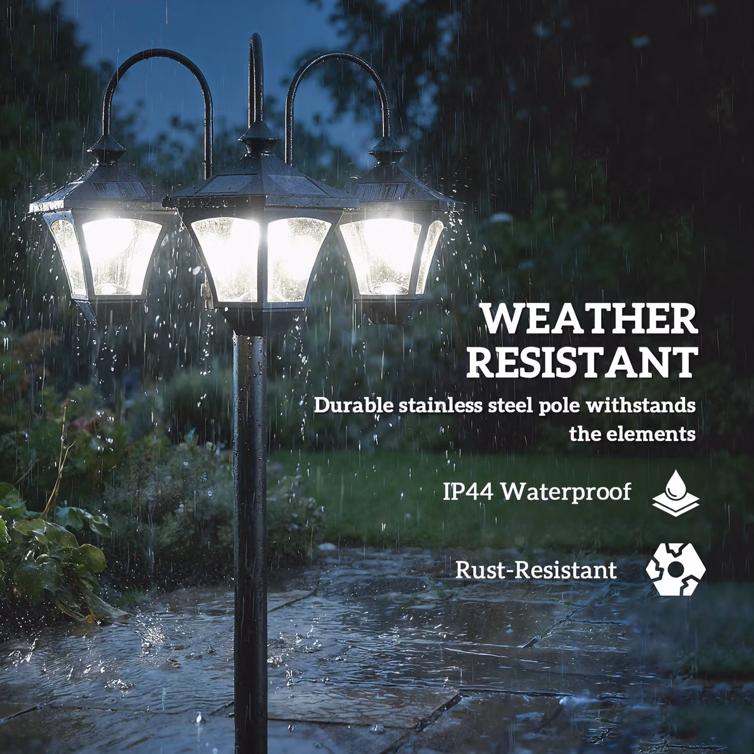 Outsunny Solar Lamp Post with Dusk-to-Dawn Sensor and 3-Head Planter, Black, Height: 185 cm – 7