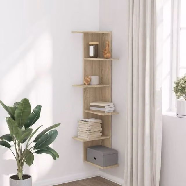 Berkfield Home Sonoma Oak Wall Corner Shelf in Light Tan, W/D/H: 36.5 x 36.5 x 140 cm – 1