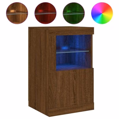 vidaXL Modern Side Cabinet with LED Lights in Brown Oak Engineered Wood and Glass – 5