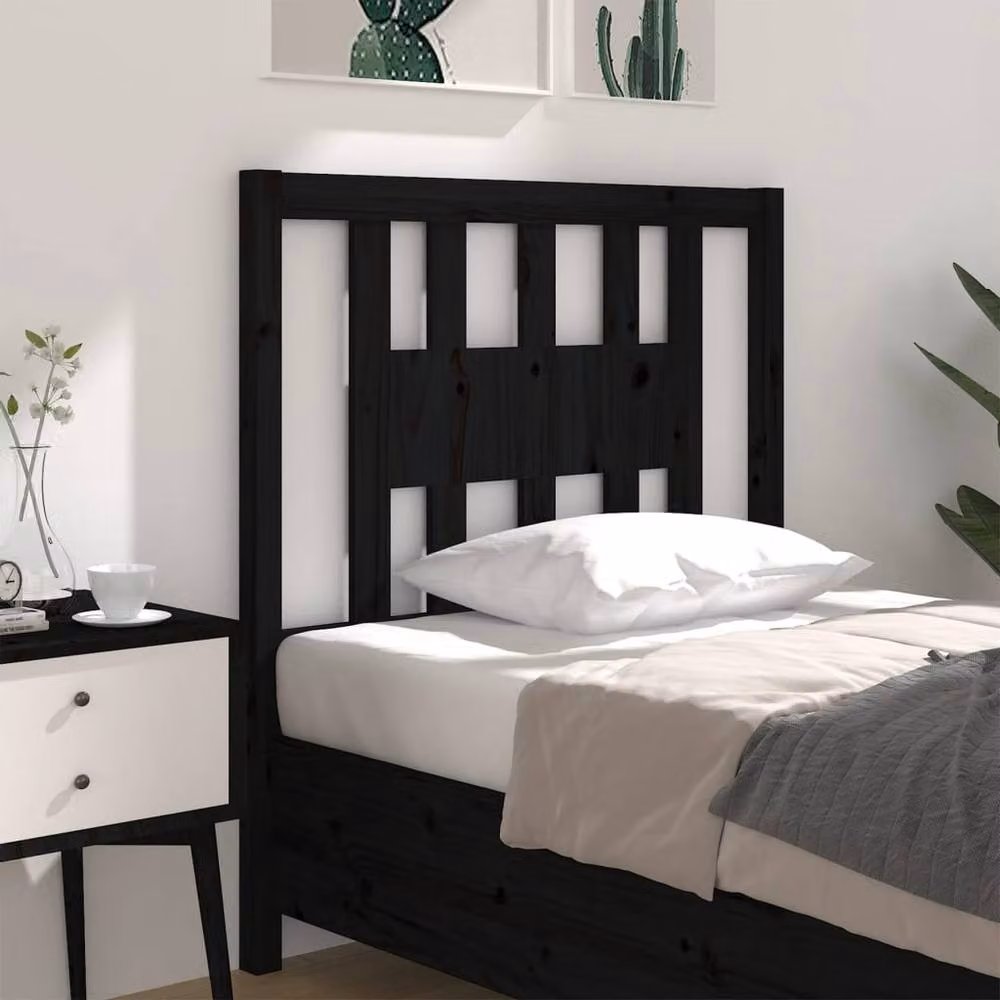 Berkfield Home Black Solid Pine Wood Headboard, W: 96 cm, D: 4 cm, H: 100 cm – 2