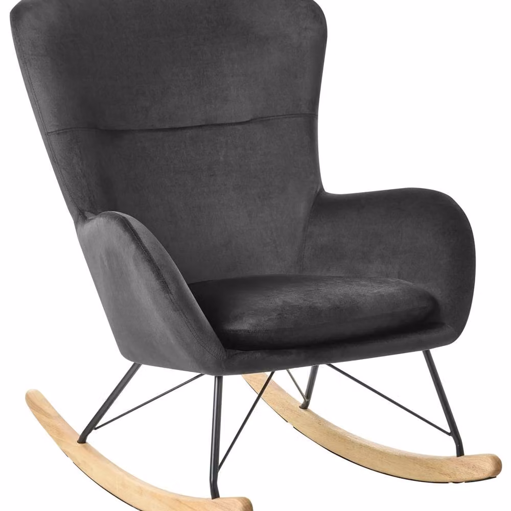 Wyld and Coco Black Velvet Rocking Chair with Metal and Rubberwood Legs – 2