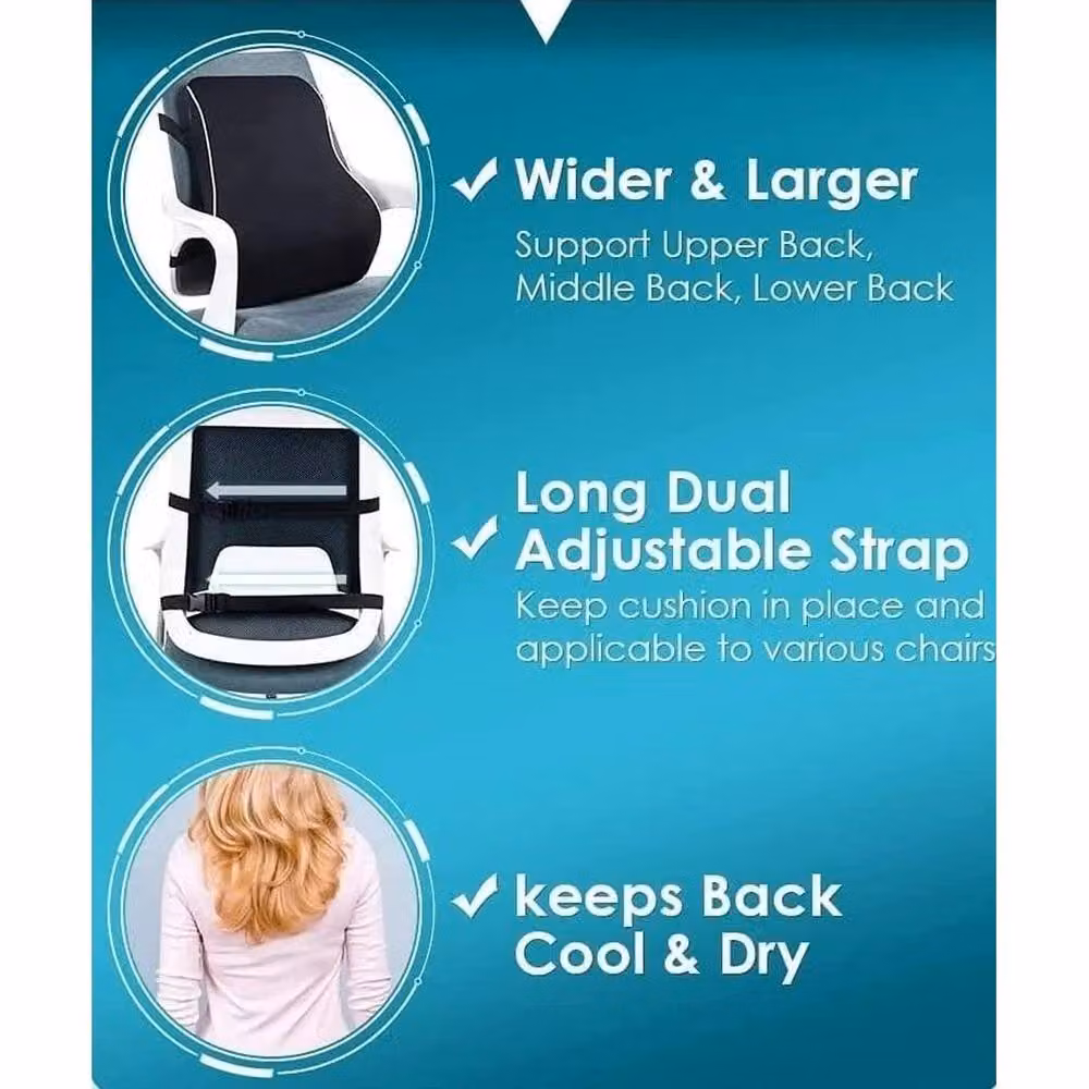 PAWNORA Black Memory Foam Lumbar Support Cushion for Car, Office or Wheelchair, W/D/H: 125 x 150 cm – 6