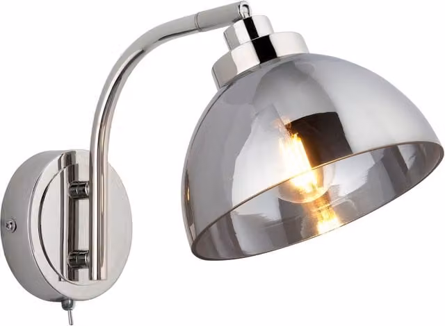 Endon Caspa Modern Glass Wall Lamp in Silver with Yellow and Grey Transparent Glass Dome