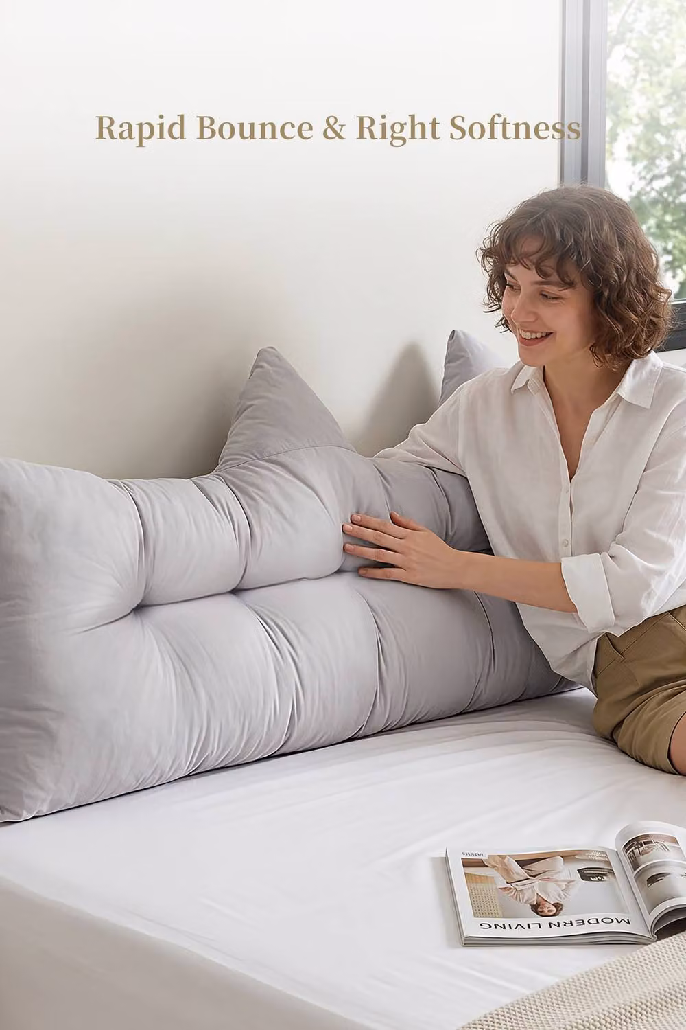 Living and Home Cat Ear Shaped Upholstered Headboard Pillow in Grey – 2
