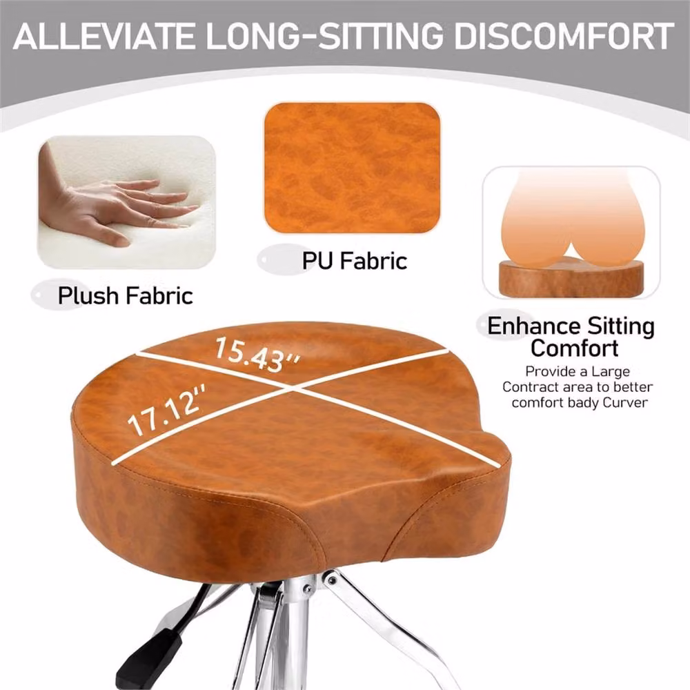 VOGREX Brown Adjustable Hydraulic Industrial Drum Stool with Backrest – 2