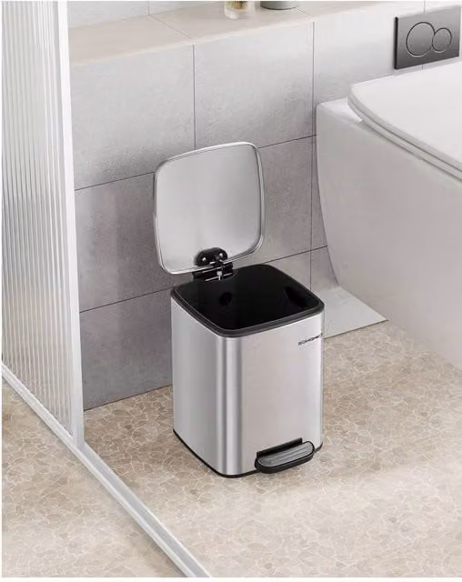 SONGMICS 6L Soft-Close Stainless Steel Pedal Bathroom Bin with Removable Inner Bucket, Silver