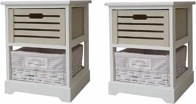 Topfurnishing Scandinavian Style 2 Chest of Drawers in Beige and White with Rattan and Wood Details