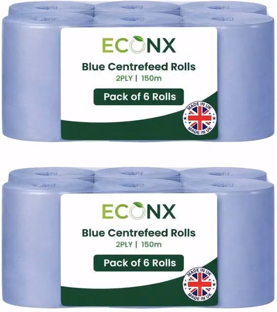 ECONX Blue 2-Ply Paper Hand Towel Centrefeed Rolls, 12 Pack – 1
