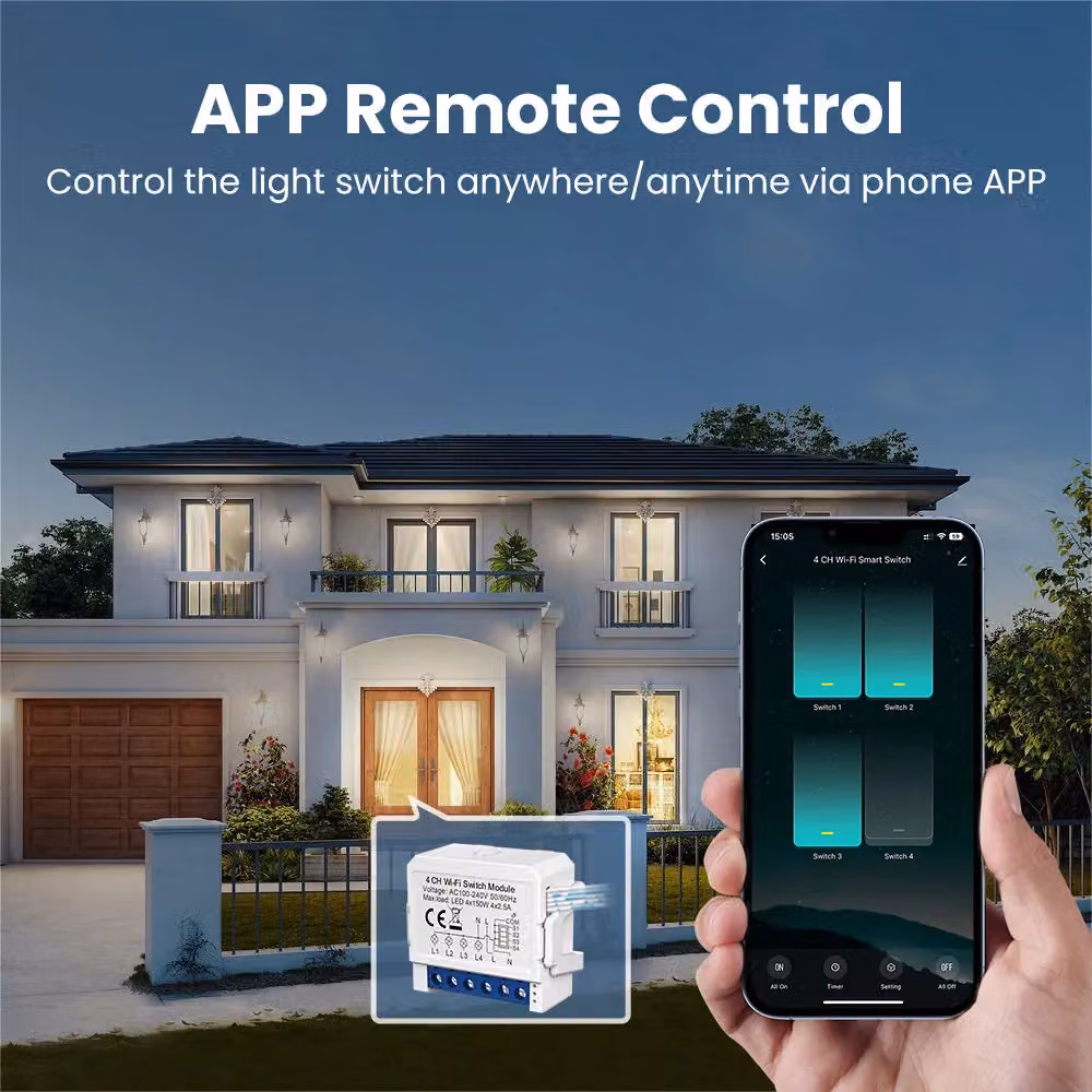 ENER-J Smart Home WiFi and BLE 4 Gang Light Switch Module, Quad Output, White – 3