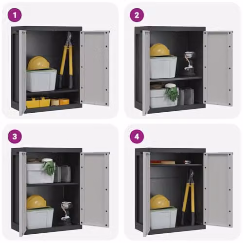 vidaXL Outdoor Storage Cabinet in Grey and Black with Internal Shelves and Lock, W/D/H: 65 x 37 x 85 cm – 4