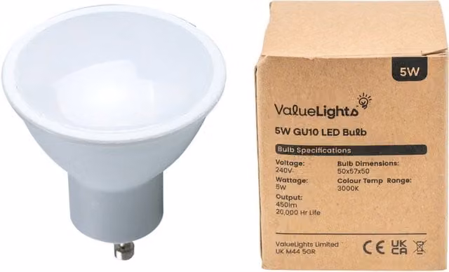 ValueLights 8 Pack GU10 5W Dimmable LED Light Bulbs, Warm White, Plastic, White