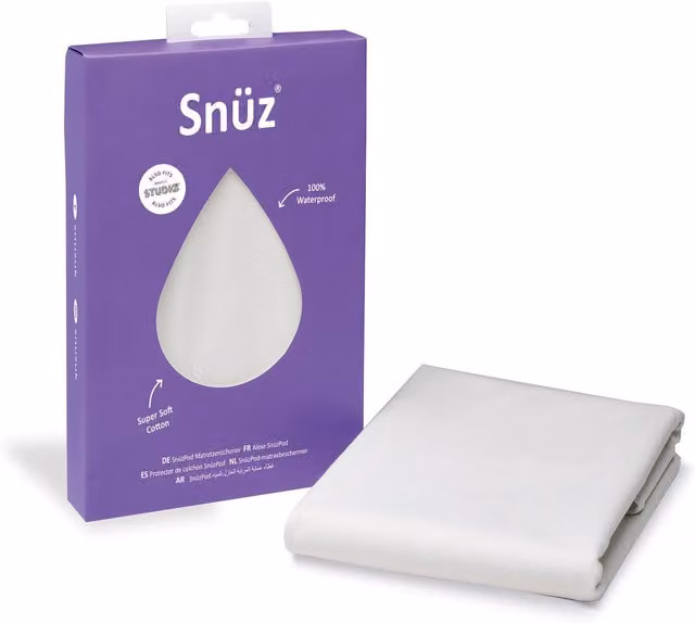 SnuzPod Waterproof Cotton Flannelette Crib Mattress Protector, White, W/D/H: 80 x 190 cm