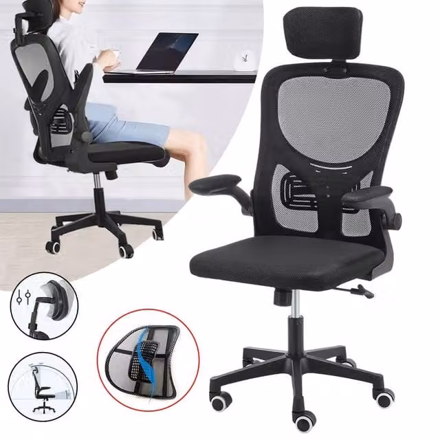 Hinsinc Ergonomic Mesh Office Chair with Headrest and Armrests, Black – 1