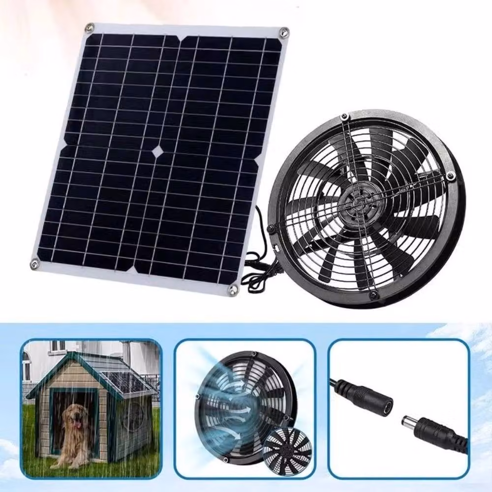 NESTLUNE Solar Panel Set with Black Exhaust Fan Ventilation – 4