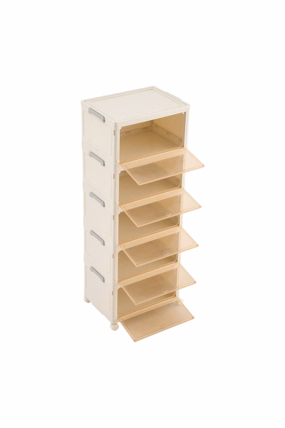 Living and Home 5-Tier Foldable Shoe Cabinet with Wheels in Beige, W/D/H: 39 x 28 x 103 cm – 2