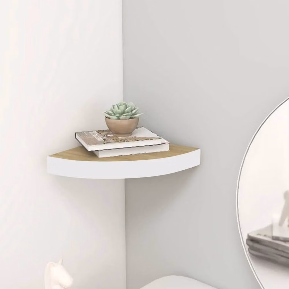Berkfield Home Wall Mounted Corner Shelf in Oak and White, W/D/H: 25 x 25 x 3.8 cm – 2