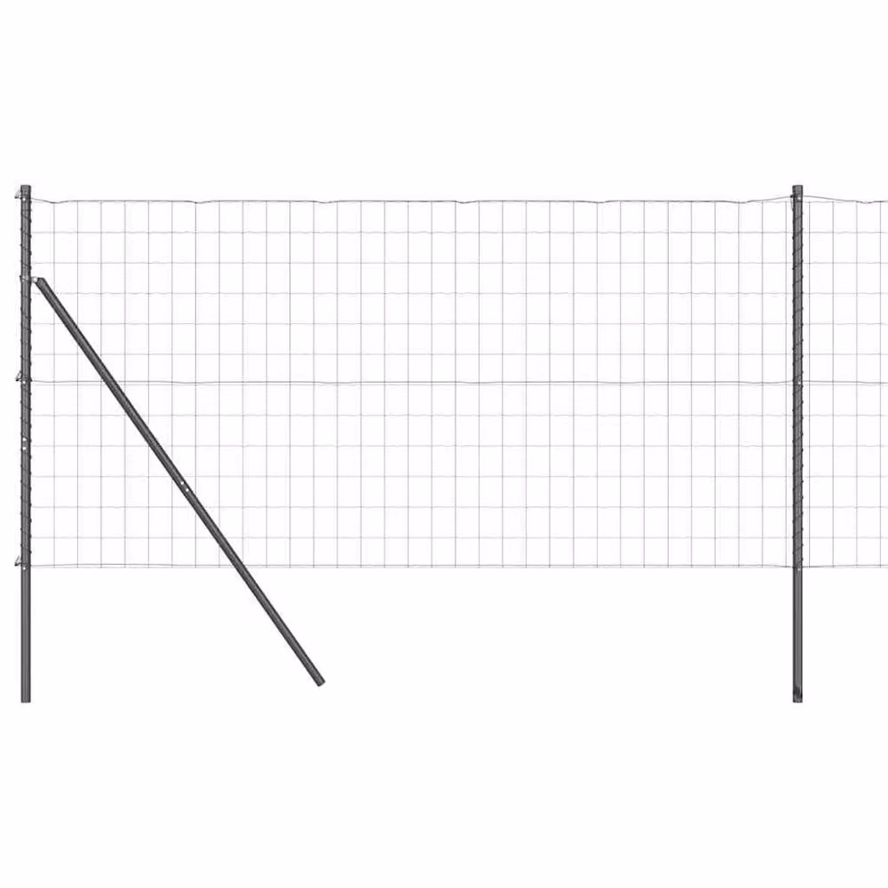 Berkfield Home Euro Fence with 7 Round Posts, Galvanised Steel, Grey and Black, W: 10 m, H: 1 m – 2