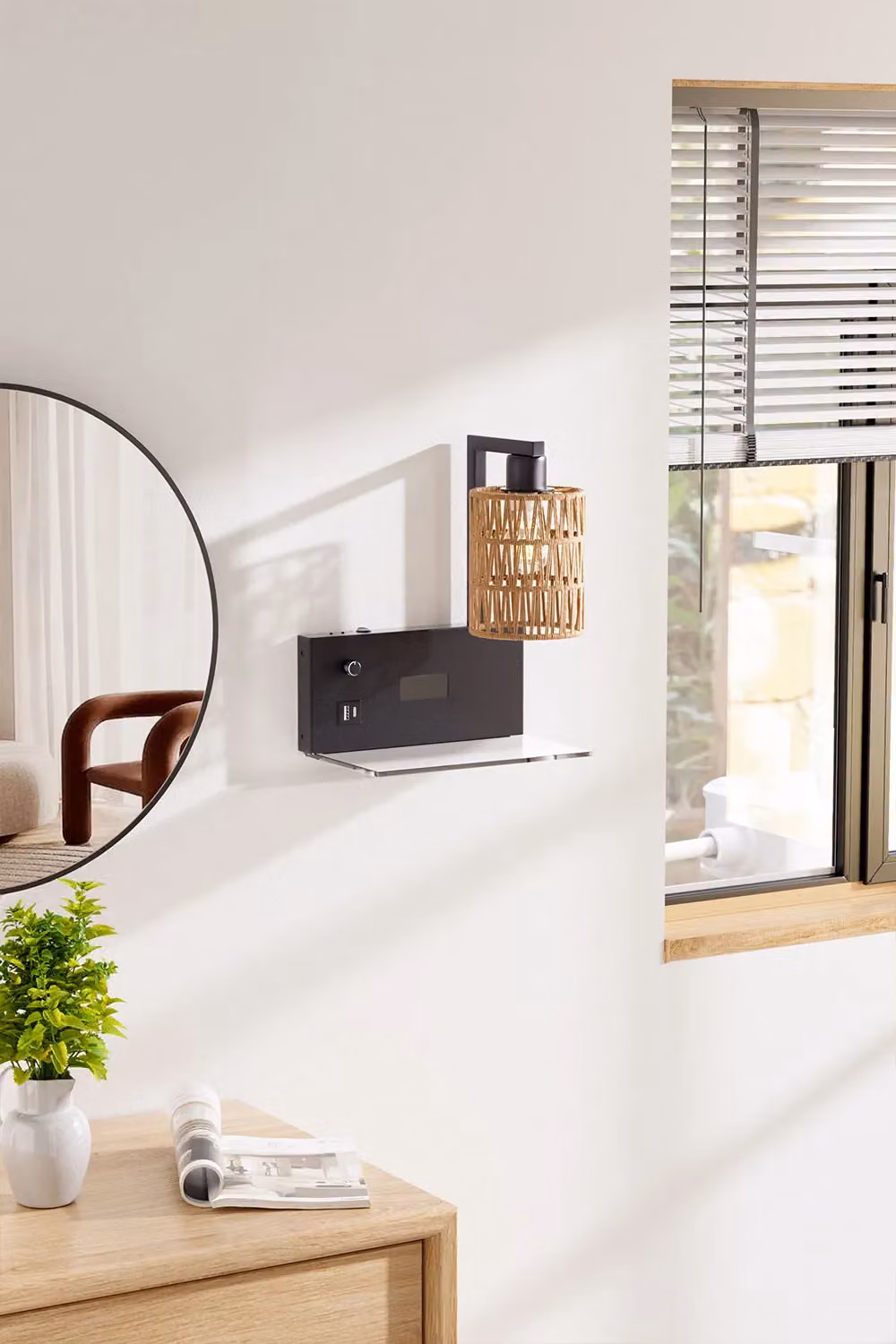Living and Home Black Wall Light with Digital Clock and Warm White Touch Control – 2
