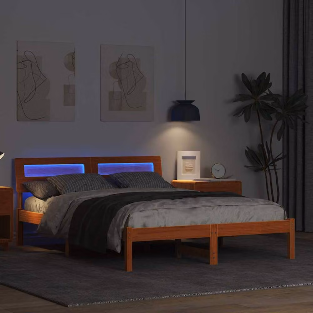 Berkfield Home Modern Solid Pine Wood Bed Frame with Headboard, Wax Brown, W/D/H: 120 x 200 cm – 3