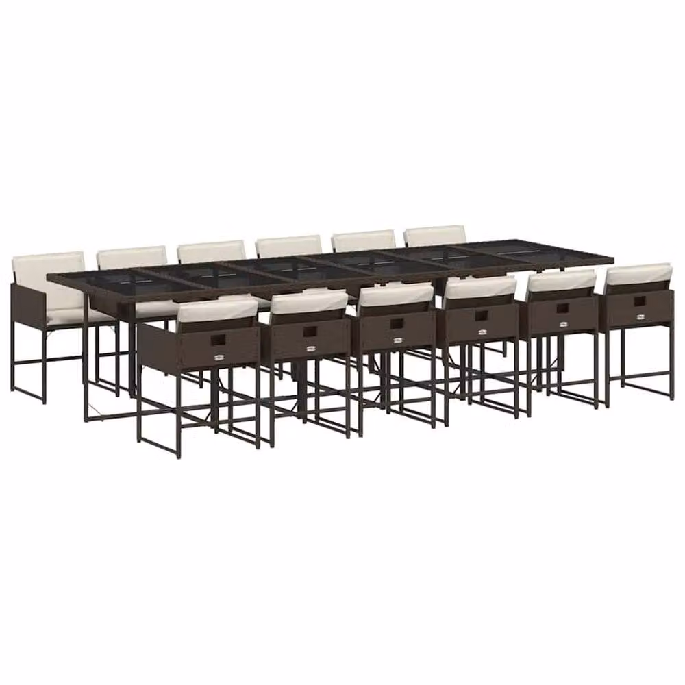 Berkfield 13 Piece Brown PE Rattan Foldable Garden Dining Set – 2