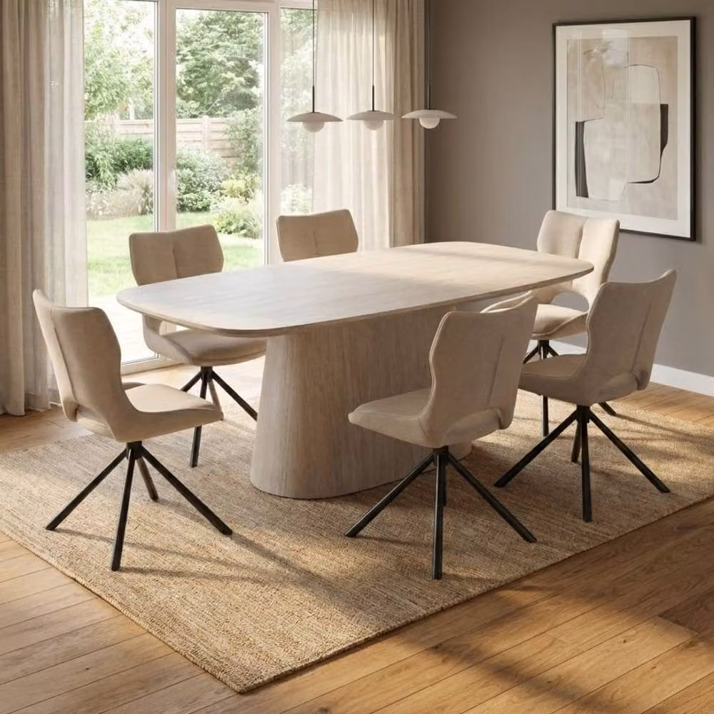 HOME LUXE INTERIOR Davos Grey Ceramic Oval Dining Table and 6 Roseland Swivel Chairs – 2