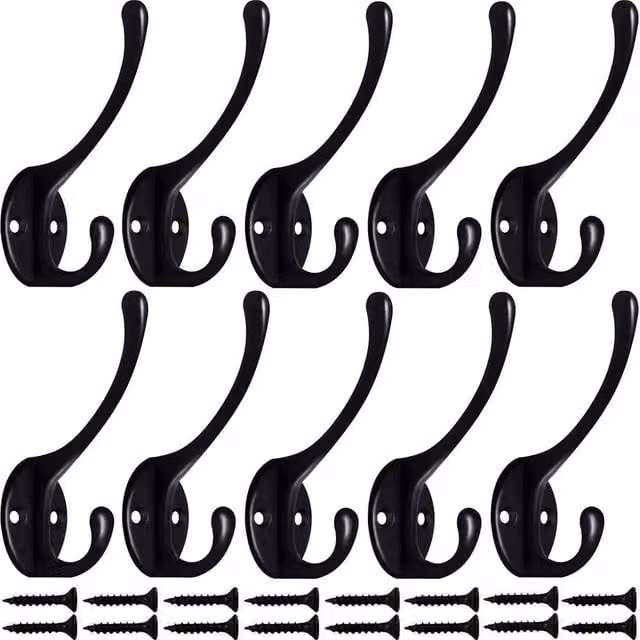 FLAVORA 20-Piece Wall Mounted Metal Coat Hook Multi Pack in Black, Length: 500 mm – 1