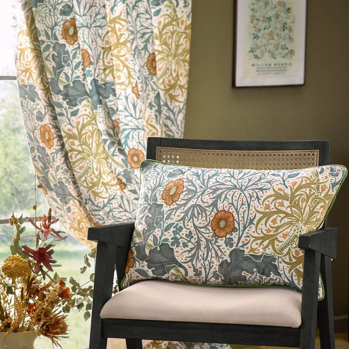 Morris & Co. Seaweed Art Nouveau Floral Velvet Pencil Pleat Curtains, Multicolour, W: 167 cm, H: 228 cm – 3